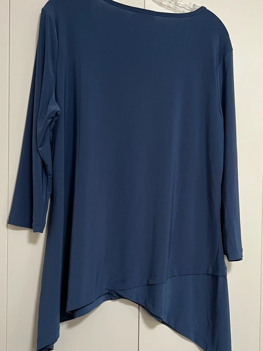 Roz & Ali Blue Tunic 3/4 Sleeve Asymmetrical Shark Bite Hem Women’s Blouse Sz XL